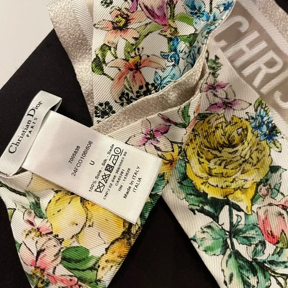 Dior Beige and Floral Silk twilly Scarf NWT - Picture 3 of 5